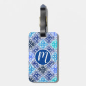 Blue Painted Moroccan Tegel Pattern Bagagelabel (Achterkant verticaal)