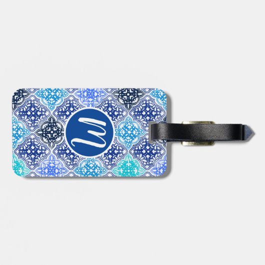 Blue Painted Moroccan Tegel Pattern Bagagelabel (Achterkant horizontaal)