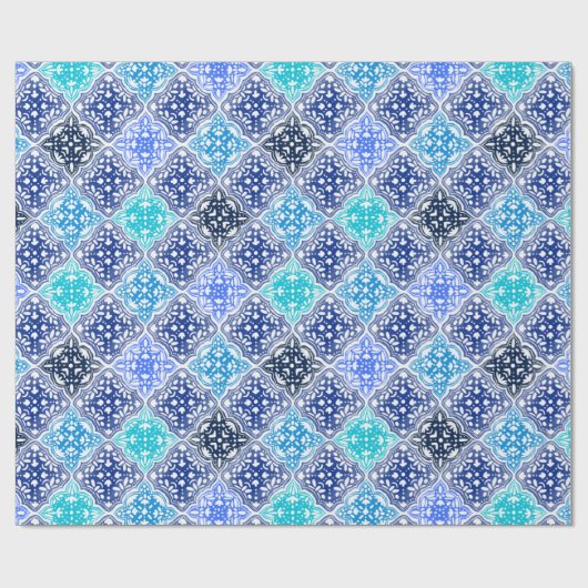 Blue Painted Moroccan Tegel Pattern Cadeaupapier (Vlak)