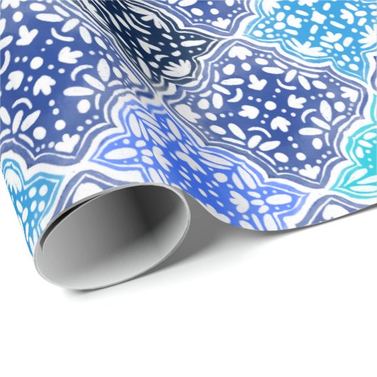 Blue Painted Moroccan Tegel Pattern Cadeaupapier (Rol Hoek)