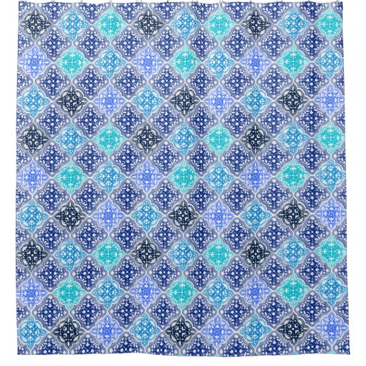 Blue Painted Moroccan Tegel Pattern Douchegordijn (Voorkant)
