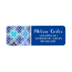 Blue Painted Moroccan Tegel Pattern Etiket