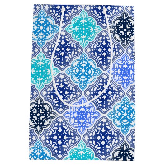 Blue Painted Moroccan Tegel Pattern Medium Cadeauzakje (Achterkant)