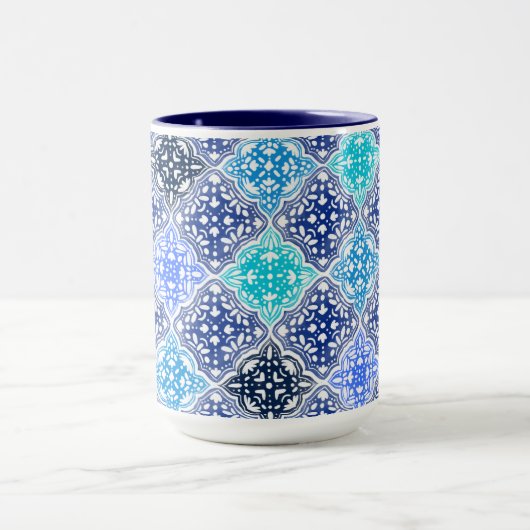 Blue Painted Moroccan Tegel Pattern Mok (Midden)