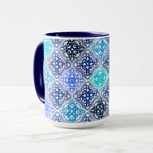 Blue Painted Moroccan Tegel Pattern Mok (Voorkant links)