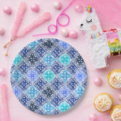 Blue Painted Moroccan Tegel Pattern Papieren Bordje (Feest)