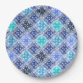 Blue Painted Moroccan Tegel Pattern Papieren Bordje
