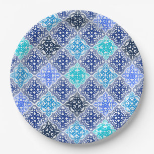 Blue Painted Moroccan Tegel Pattern Papieren Bordje