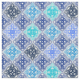 Blue Painted Moroccan Tegel Pattern Stof