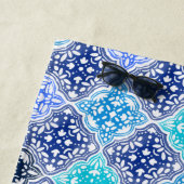 Blue Painted Moroccan Tegel Pattern Strandlaken (In situ)
