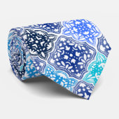 Blue Painted Moroccan Tegel Pattern Stropdas (Opgerold)