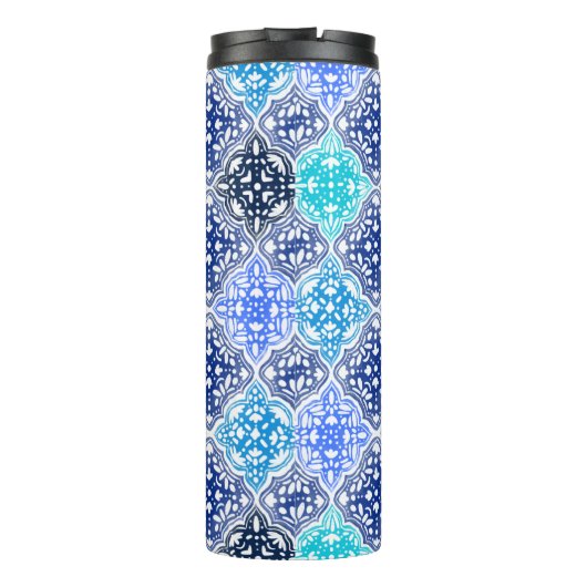 Blue Painted Moroccan Tegel Pattern Thermosbeker (Achterkant)
