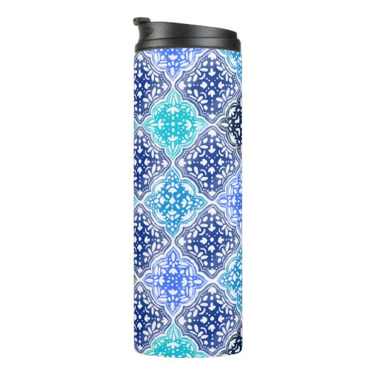 Blue Painted Moroccan Tegel Pattern Thermosbeker (Geroteerd rechts)
