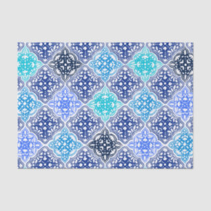 Blue Painted Moroccan Tegel Pattern Tissuepapier