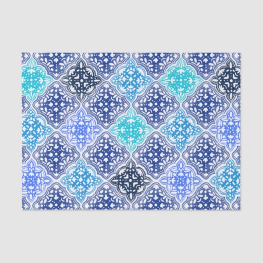 Blue Painted Moroccan Tegel Pattern Tissuepapier (Voorkant)