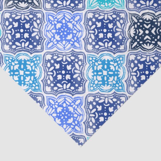 Blue Painted Moroccan Tegel Pattern Tissuepapier (Detail)