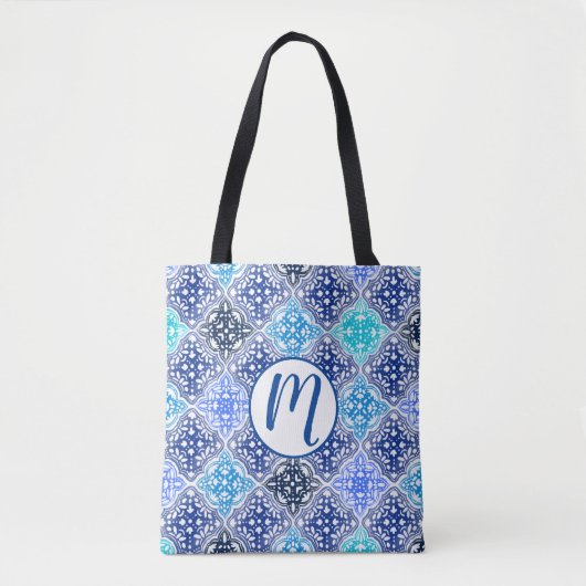 Blue Painted Moroccan Tegel Pattern Tote Bag (Voorkant)