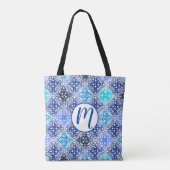 Blue Painted Moroccan Tegel Pattern Tote Bag (Achterkant)