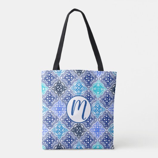 Blue Painted Moroccan Tegel Pattern Tote Bag (Achterkant)