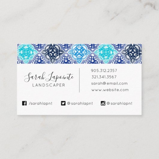 Blue Painted Moroccan Tegel Pattern Visitekaartje (Achterkant)