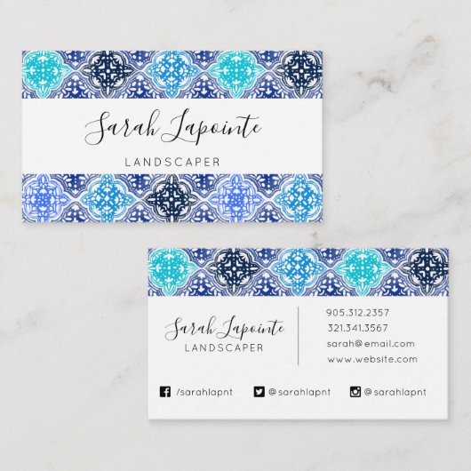 Blue Painted Moroccan Tegel Pattern Visitekaartje (Voorkant / Achterkant)