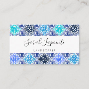 Blue Painted Moroccan Tegel Pattern Visitekaartje
