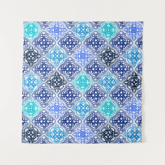 Blue Painted Moroccan Tegel Pattern Wandkleed (Voorkant (horizontaal))