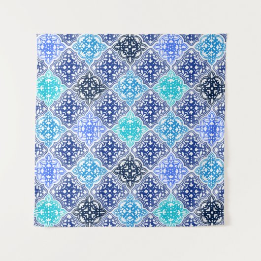 Blue Painted Moroccan Tegel Pattern Wandkleed (Voorkant)