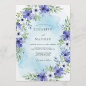 Blue Painterly Bloom Wedding Kaart (Voorkant)
