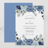 Blue Painterly Floral Wedding Kaart (Voorkant / Achterkant)