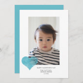 Blue Painterly Heart Modern Valentijnsdag Foto Feestdagenkaart (Voorkant / Achterkant)