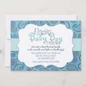 Blue Paisley Baby Boy Shower Uitnodiging (Voorkant)