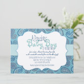 Blue Paisley Baby Boy Shower Uitnodiging (Staand voorkant)
