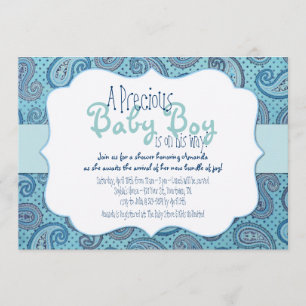 Blue Paisley Baby Boy Shower Uitnodiging