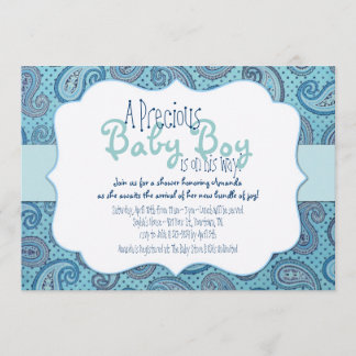 Blue Paisley Baby Boy Shower Uitnodiging
