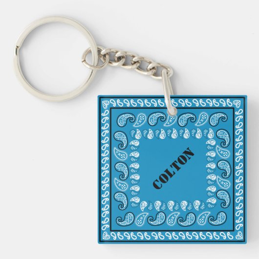 Blue Paisley Bandana gepersonaliseerd Sleutelhanger (voorkant)