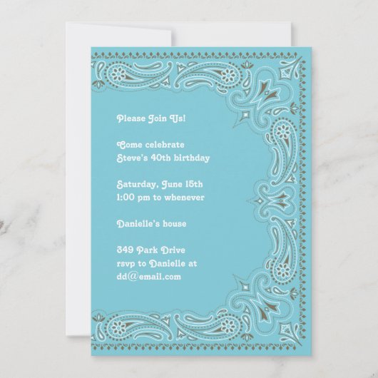 Blue Paisley Bandana Invitation Kaart (Voorkant)