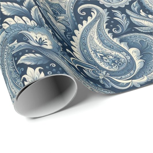 Blue Paisley Cadeaupapier (Rol Hoek)