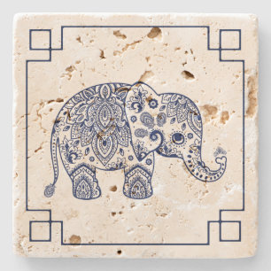 Blue Paisley Elephant Illustration Stenen Onderzetter