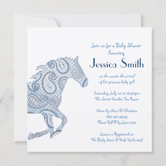 Blue Paisley Horse Baby shower Kaart (Voorkant)