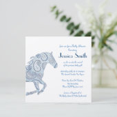Blue Paisley Horse Baby shower Kaart (Staand voorkant)