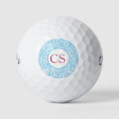 Blue Paisley Pattern and Pink Mongram Golfballen (Voorkant)