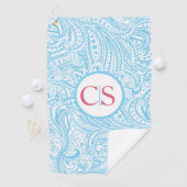 Blue Paisley Pattern and Pink Mongram Golfhanddoek (Insitu)