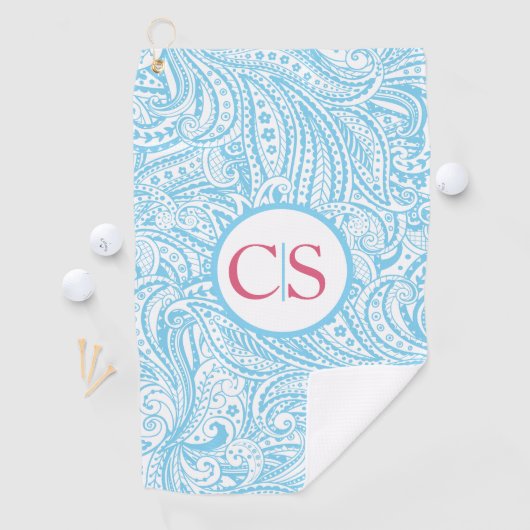 Blue Paisley Pattern and Pink Mongram Golfhanddoek (Insitu)