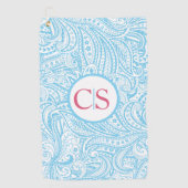 Blue Paisley Pattern and Pink Mongram Golfhanddoek (Voorkant)