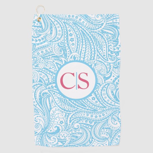 Blue Paisley Pattern and Pink Mongram Golfhanddoek (Voorkant)