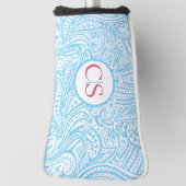 Blue Paisley Pattern and Pink Mongram Golfheadcover (Draai 90)