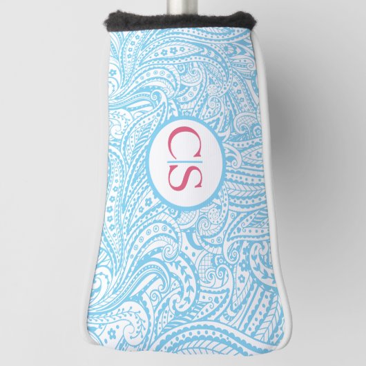 Blue Paisley Pattern and Pink Mongram Golfheadcover (Draai 90)