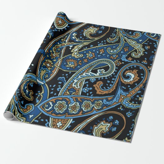 Blue  Paisley Pattern Cadeaupapier (Uitgerold)