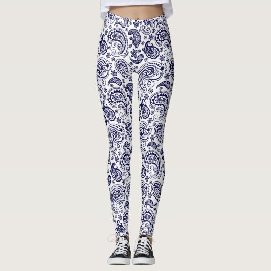 Blue  Paisley Pattern Leggings (Voorkant)